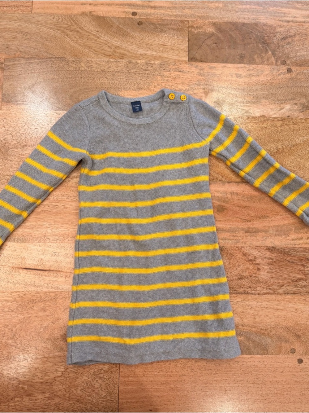 Baby Gap Gray and Yellow Striped Knit Dress with Shoulder Buttons